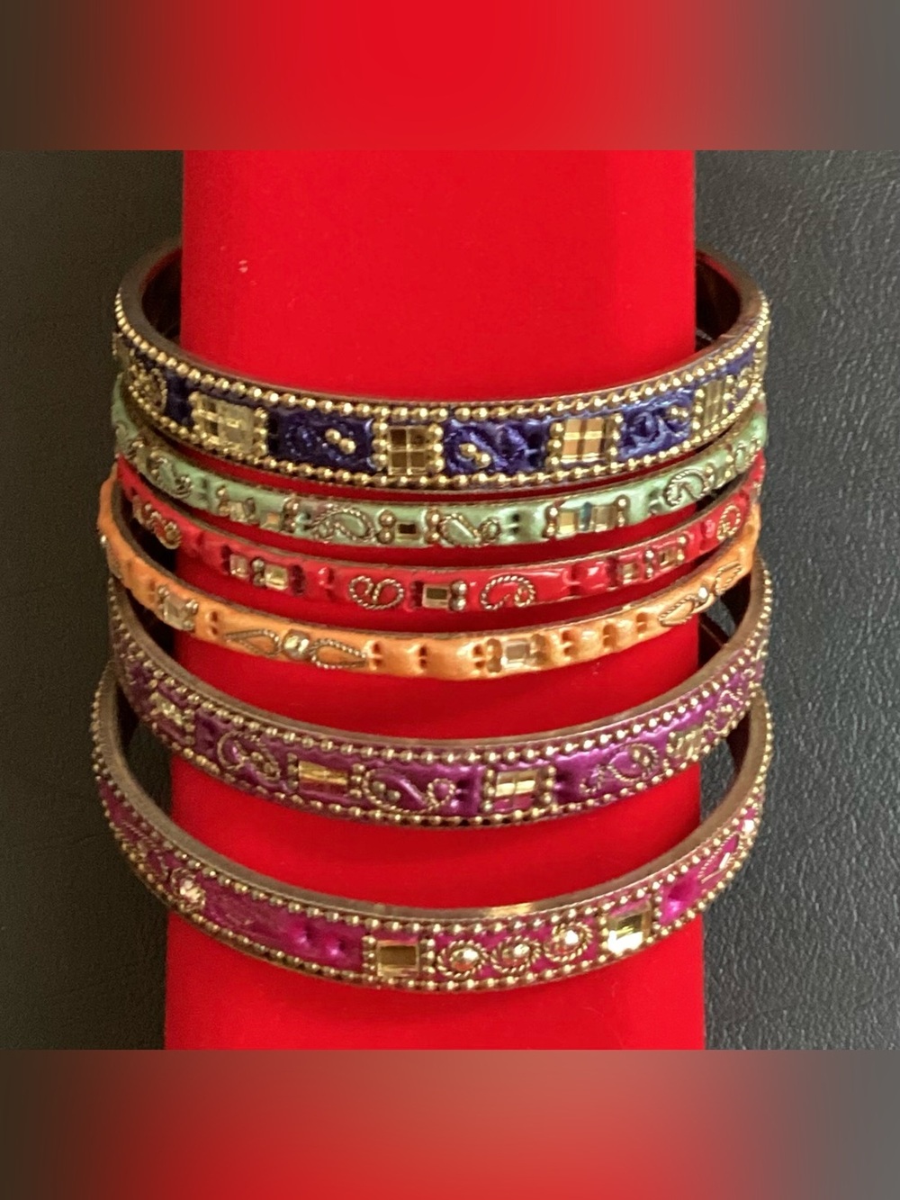 6 Multicolor Embellished Boho Hippie Festival Women’s Bangle Bracelet Set